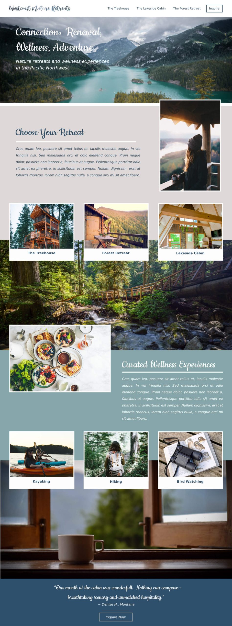 Westcoast Nature Retreats Website Design